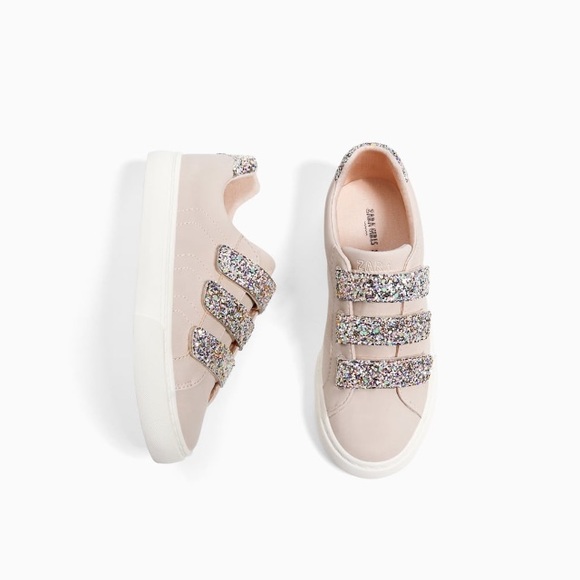 Zara Shoes Zara Girls Light Pink Sneakers W Glitter Straps Poshmark